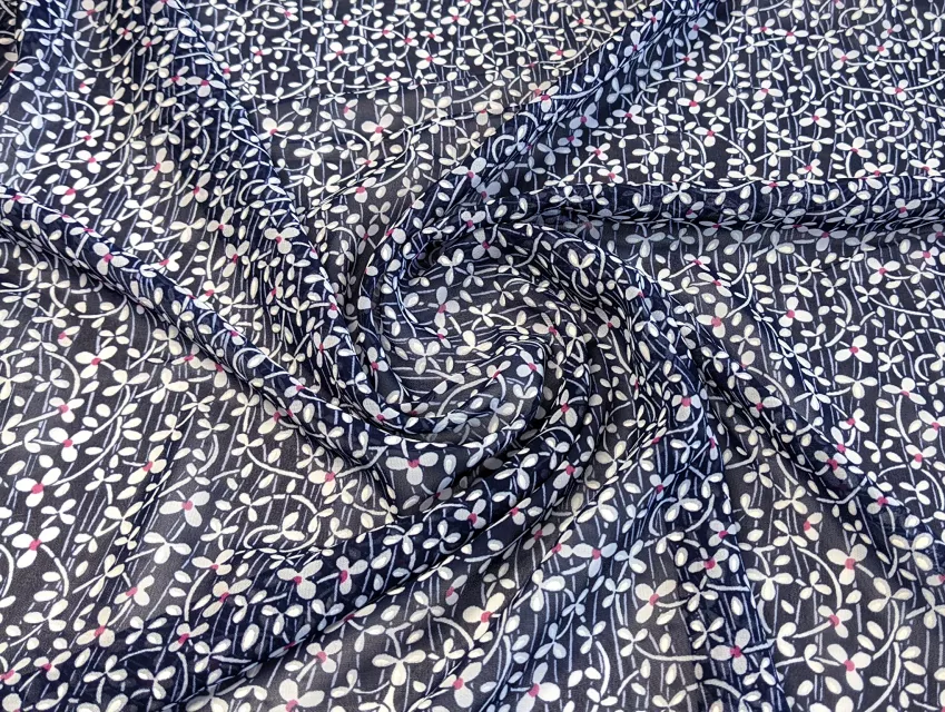 Шифон Бальпо маленька квіточка, темно-синій - фото 1 - інтернет-магазин tkani-atlas.com.ua