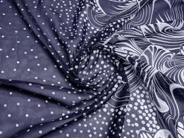 Шифон Бальпо купон узор с россыпью, серый на темно-синем - интернет-магазин tkani-atlas.com.ua