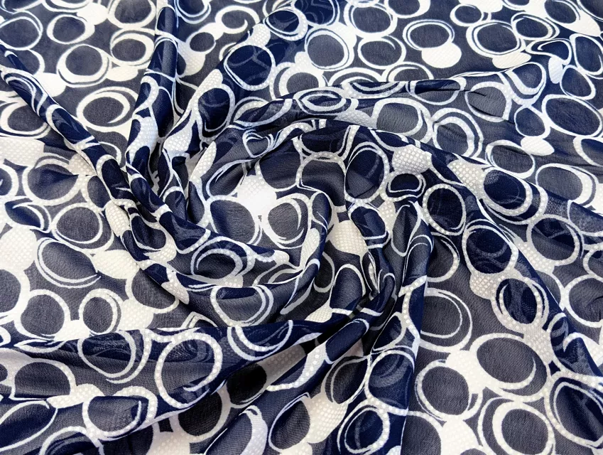 Шифон Бальпо кругові візерунки, темно-синій - фото 1 - інтернет-магазин tkani-atlas.com.ua