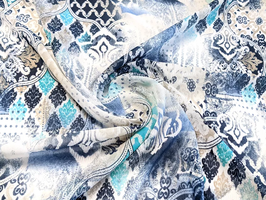 Шифон Бальпо мікс орнаментів, сіро-бірюзовий - фото 1 - інтернет-магазин tkani-atlas.com.ua