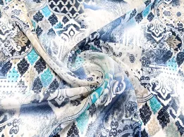 Шифон Бальпо мікс орнаментів, сіро-бірюзовий - інтернет-магазин tkani-atlas.com.ua