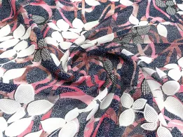 Шифон Бальпо сказочное плетение, розовый на темно-синем - интернет-магазин tkani-atlas.com.ua