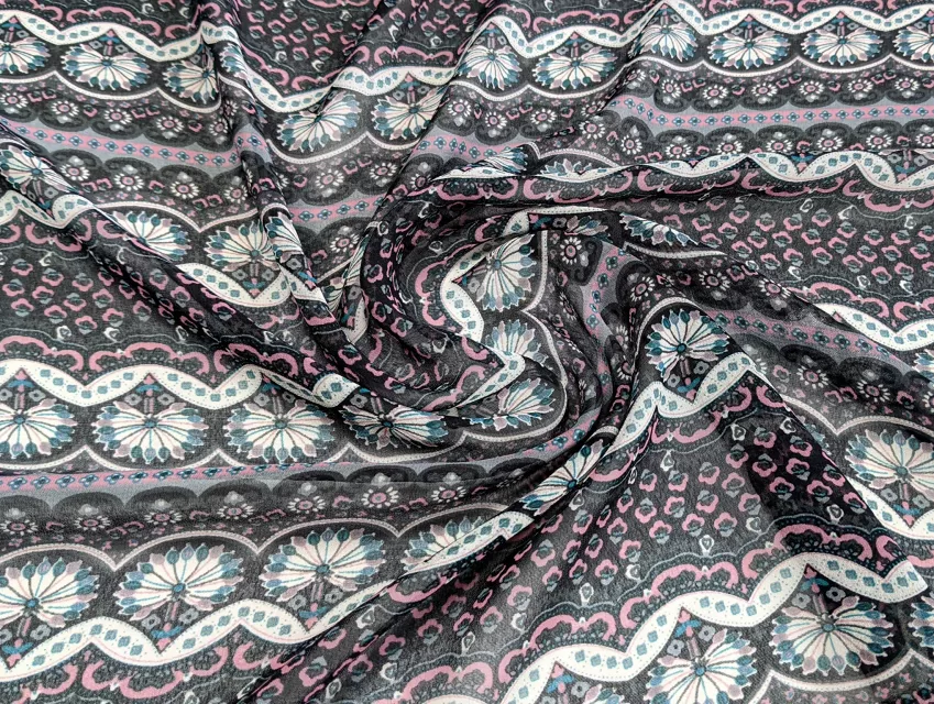 Шифон узори, рожевий з темно-сірим - фото 1 - інтернет-магазин tkani-atlas.com.ua