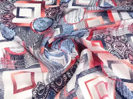 Шифон яскрава абстракція, кораловий - інтернет-магазин tkani-atlas.com.ua