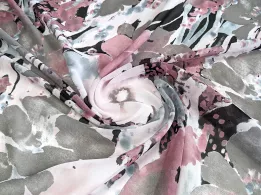 Шифон квіткова акварель, фрезовий із сірим - інтернет-магазин tkani-atlas.com.ua