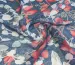 Шифон лиственное плетение, синий джинсовый с коралловым - фото 1 - интернет-магазин tkani-atlas.com.ua