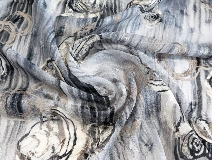 Шифон креш троянди (ширина 1,3м), сірий - фото 1 - інтернет-магазин tkani-atlas.com.ua