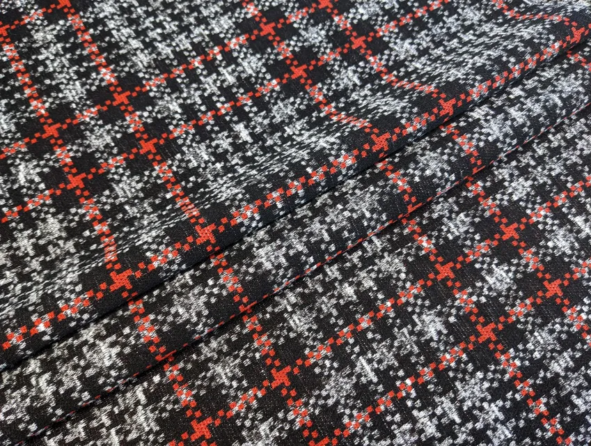 Трикотаж теплий велика клітинка, чорно-сірий з теракотовим - фото 1 - інтернет-магазин tkani-atlas.com.ua