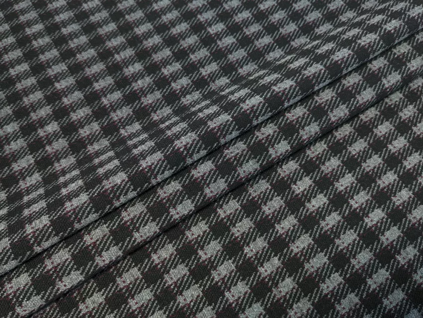 Трикотаж теплий клітинка, темно-сірий з бордовим - фото 1 - інтернет-магазин tkani-atlas.com.ua