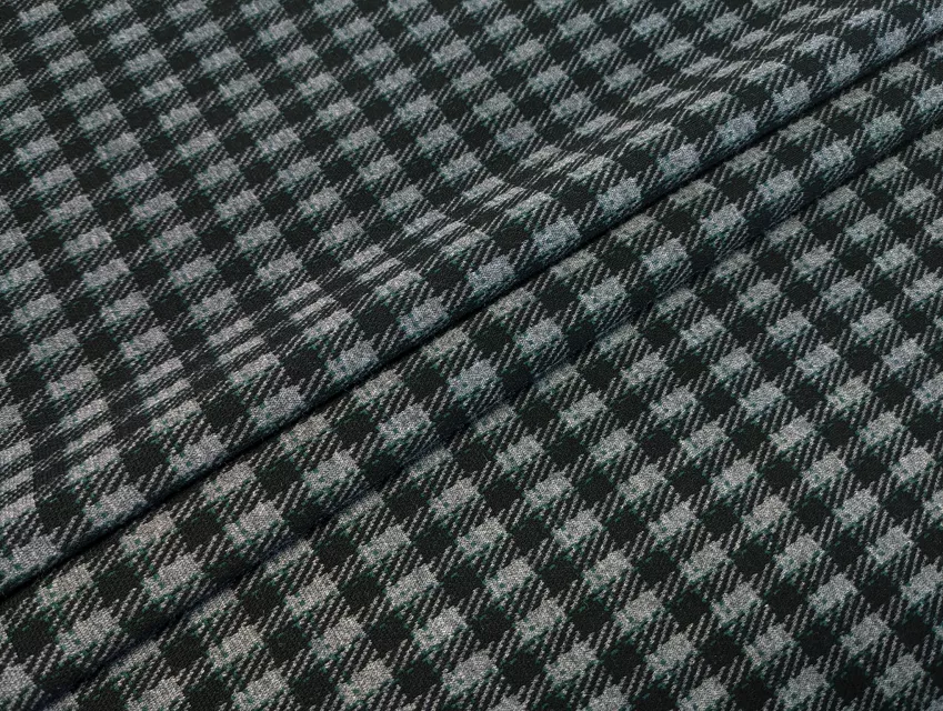 Трикотаж теплий клітинка, темно-сірий з смарагдовим - фото 1 - інтернет-магазин tkani-atlas.com.ua
