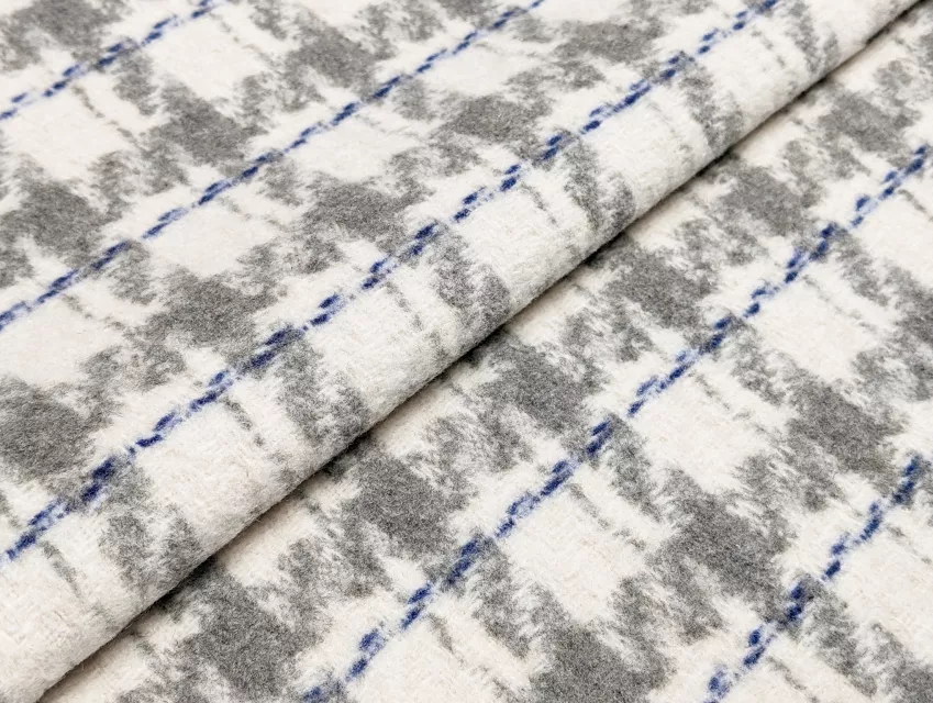 Шерсть пальтовая клетка 45 мм, серый на молочном - фото 1 - интернет-магазин tkani-atlas.com.ua