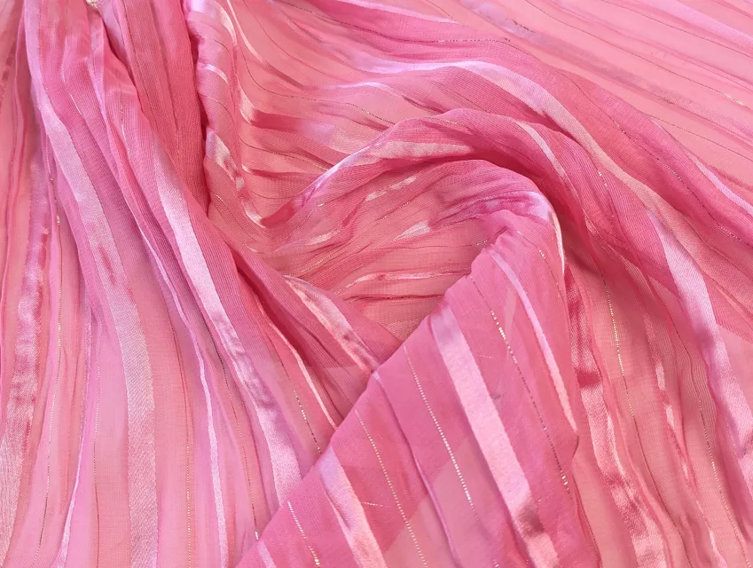 Шифон з люрексом смужка, рожевий - фото 1 - інтернет-магазин tkani-atlas.com.ua