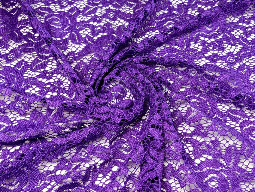 Гипюр стрейчевый цветочная сказка, фиолетовый - фото 1 - интернет-магазин tkani-atlas.com.ua