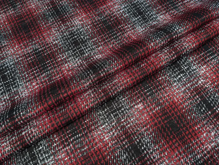 Трикотаж теплий клітинка, сіро-чорний з червоним - фото 1 - інтернет-магазин tkani-atlas.com.ua