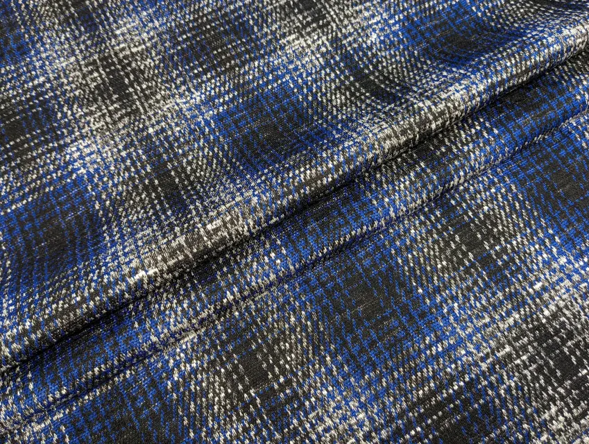 Трикотаж теплий клітинка, сіро-чорний з синім - фото 1 - інтернет-магазин tkani-atlas.com.ua