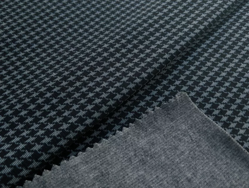 Трикотаж з начосом гусяча лапка, темно-синій (відріз 0,9 м) - фото 1 - інтернет-магазин tkani-atlas.com.ua