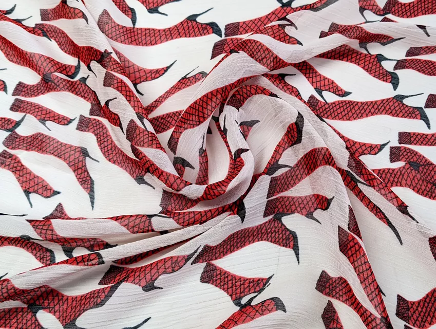 Шифон туфельки, червоний на молочному (відріз 1,7 м) - фото 1 - інтернет-магазин tkani-atlas.com.ua