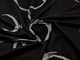 Трикотаж Модал круги, серый на черном (отрез 1,4 м) - интернет-магазин tkani-atlas.com.ua