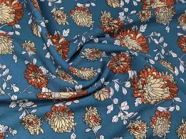 Штапель шовковистий хризантеми, джинсовий - інтернет-магазин tkani-atlas.com.ua