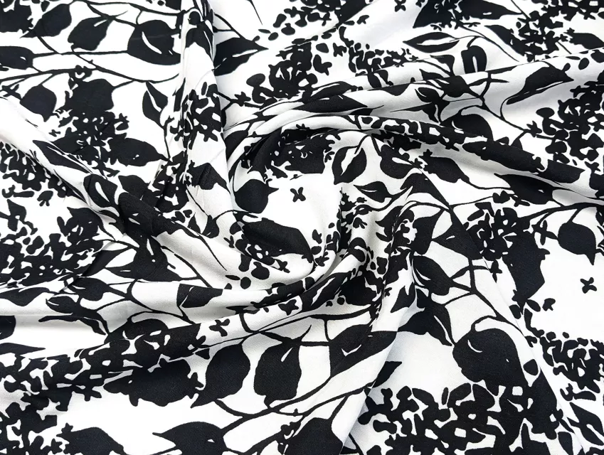 Штапель шелковистый плетение, черно-белый - фото 1 - интернет-магазин tkani-atlas.com.ua