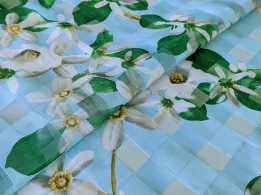 Органза клетка цветочная, голубой (отрез 0,8 м) - интернет-магазин tkani-atlas.com.ua