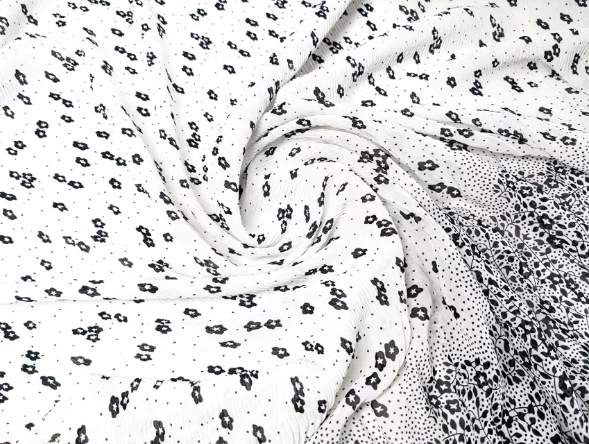Шифон юбка купон цветочный, белый с черным - фото 1 - интернет-магазин tkani-atlas.com.ua