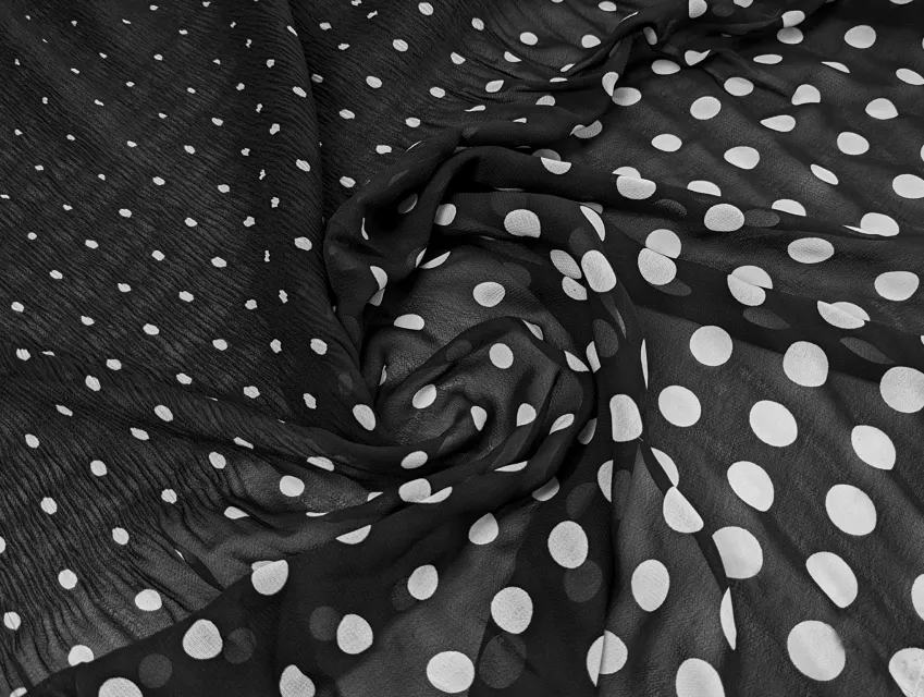 Шифон юбка горох, черный с белым - фото 1 - интернет-магазин tkani-atlas.com.ua