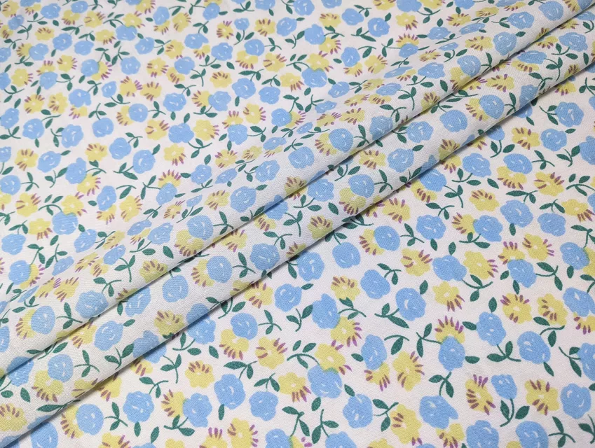 Котон бабл дрібні квіточки, блакитний - фото 1 - інтернет-магазин tkani-atlas.com.ua