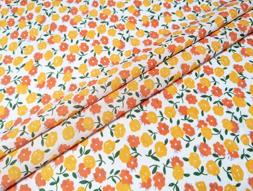 Котон бабл дрібні квіточки, помаранчевий - фото 1 - інтернет-магазин tkani-atlas.com.ua