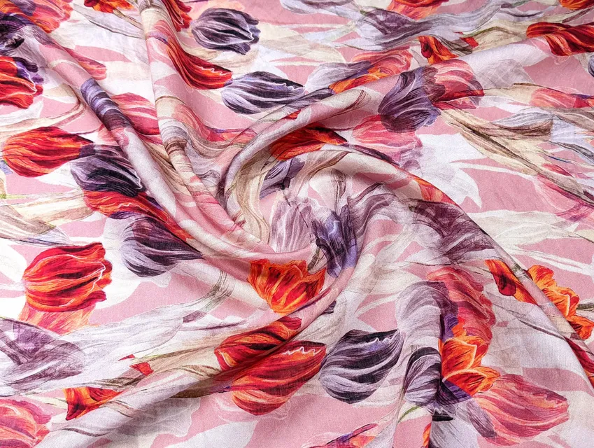 Шелк вискоза тюльпаны, розовый - фото 1 - интернет-магазин tkani-atlas.com.ua
