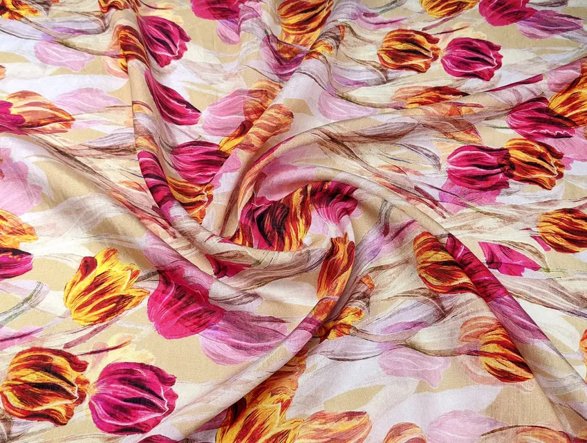Шовк віскоза тюльпани, пісочний - фото 1 - інтернет-магазин tkani-atlas.com.ua