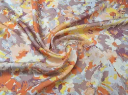 Шовк віскоза квіткова акварель, коричнево-оранжевий - інтернет-магазин tkani-atlas.com.ua