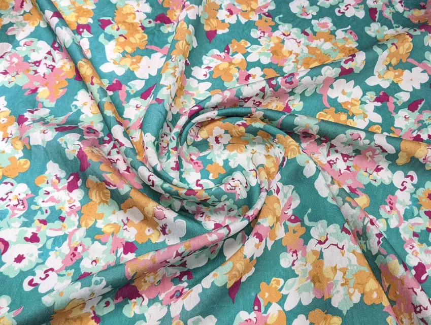Шовк віскоза квіткова казка, морська хвиля - фото 1 - інтернет-магазин tkani-atlas.com.ua