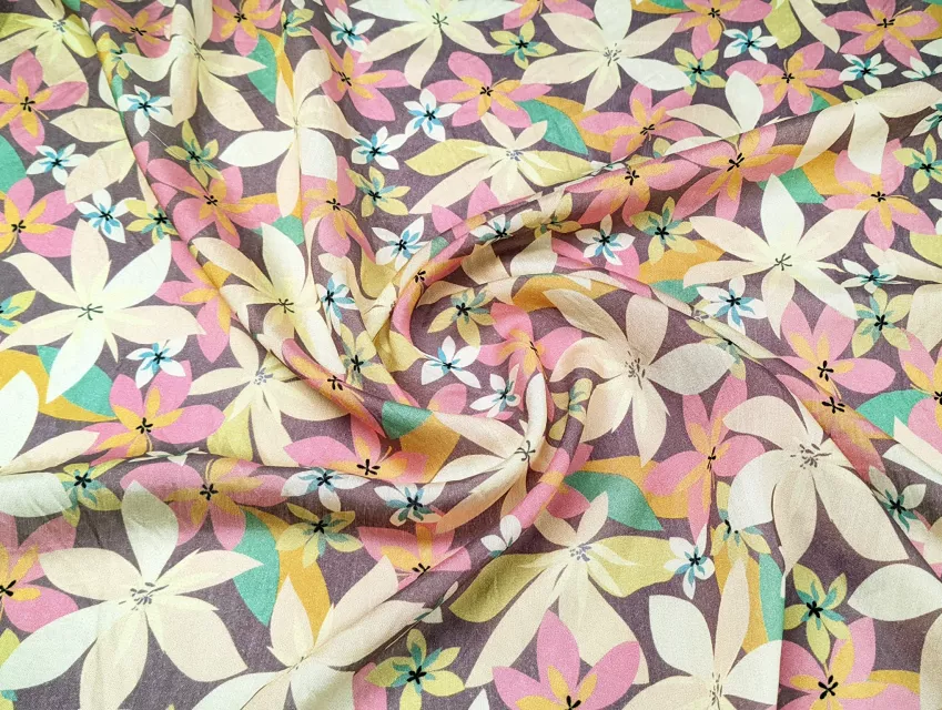 Шовк віскоза квітковий, мокко - фото 1 - інтернет-магазин tkani-atlas.com.ua