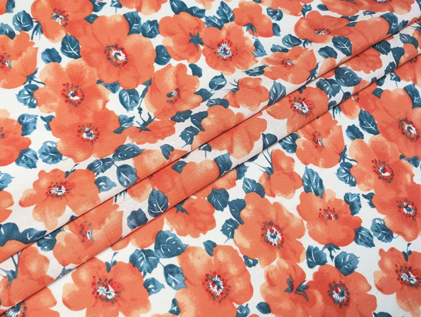 Котон маки, кораловий - фото 1 - інтернет-магазин tkani-atlas.com.ua