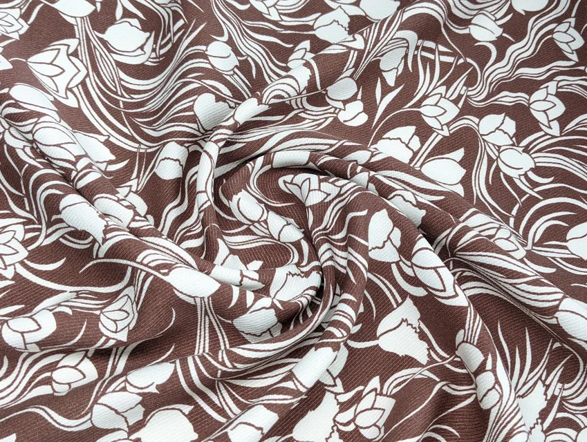 Штапель Бельмондо тюльпани, коричневий - фото 1 - інтернет-магазин tkani-atlas.com.ua