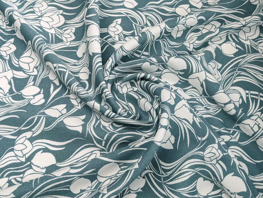 Штапель Бельмондо тюльпаны, серо-мятный - фото 1 - интернет-магазин tkani-atlas.com.ua