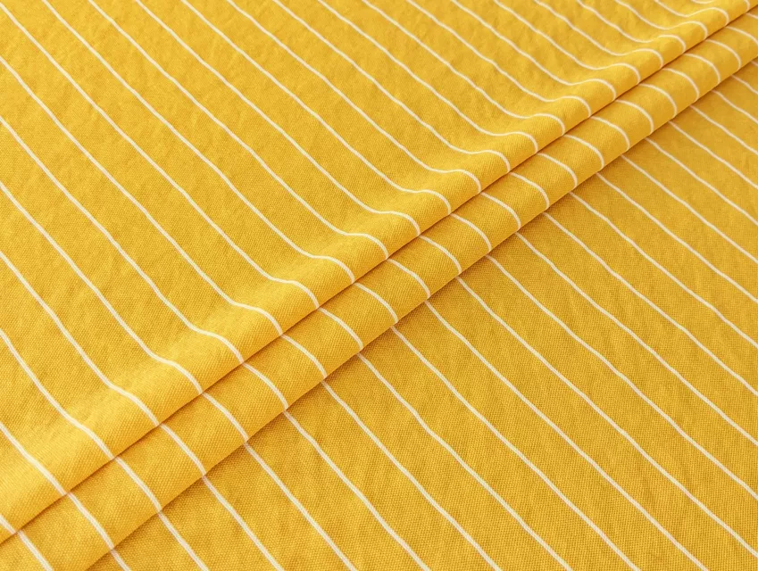 Віскозний трикотаж з нейлоном смужка 15 мм, жовтий (відріз 2 м) - фото 1 - інтернет-магазин tkani-atlas.com.ua