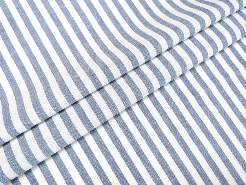 Коттон рубашка полоска 7 мм, синий с молочным - фото 1 - интернет-магазин tkani-atlas.com.ua