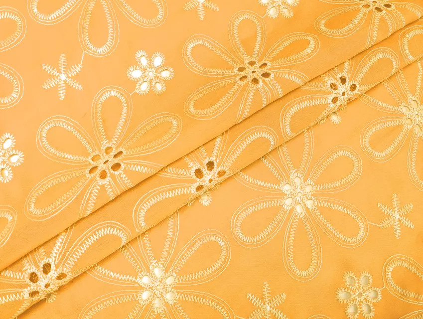 Коттон вышивка крупные цветы, желтый - фото 1 - интернет-магазин tkani-atlas.com.ua