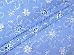 Коттон вышивка крупные цветы, голубой - интернет-магазин tkani-atlas.com.ua