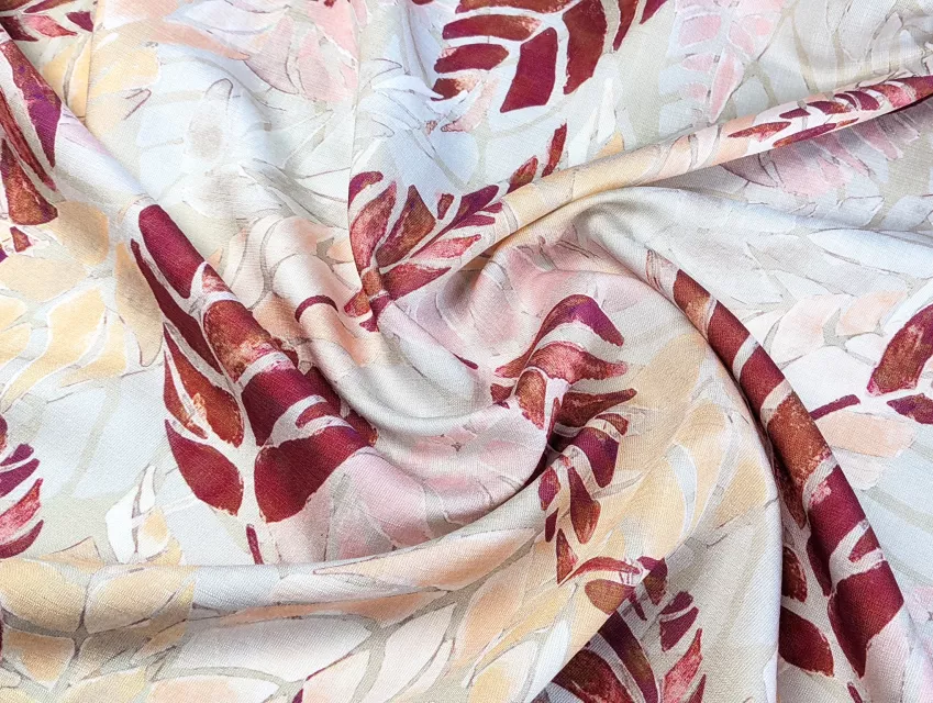 Шовк віскоза велике листя, амарант - фото 1 - інтернет-магазин tkani-atlas.com.ua