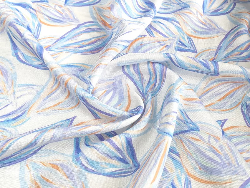 Шовк віскоза листяна казка, блакитний з бузковим - фото 1 - інтернет-магазин tkani-atlas.com.ua