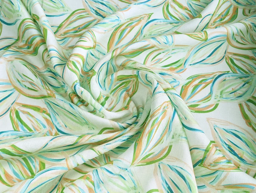 Шелк вискоза лиственная сказка, салатовый с бирюзовым - фото 1 - интернет-магазин tkani-atlas.com.ua