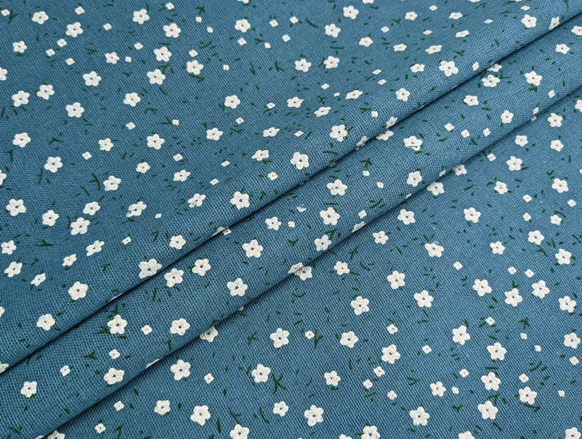 Льон котон лакр дрібні квіточки, синій джинсовий - фото 1 - інтернет-магазин tkani-atlas.com.ua