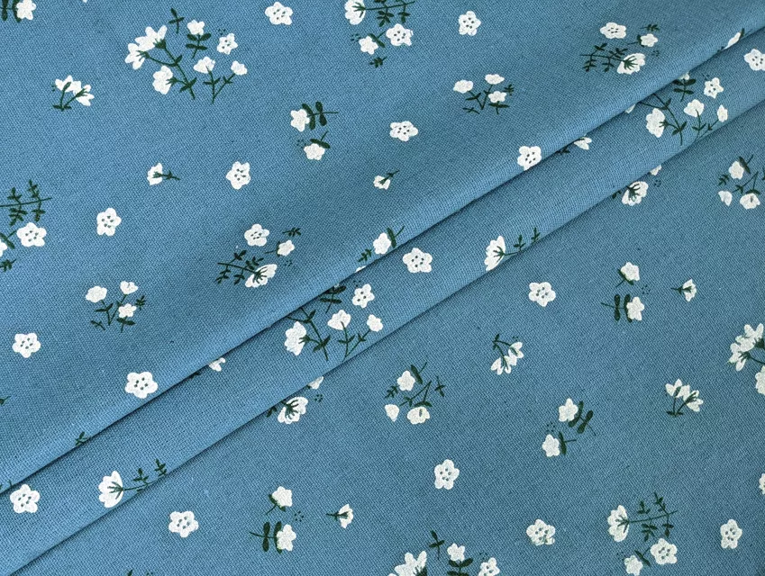 Льон котон лакр букет, синій джинсовий - фото 1 - інтернет-магазин tkani-atlas.com.ua