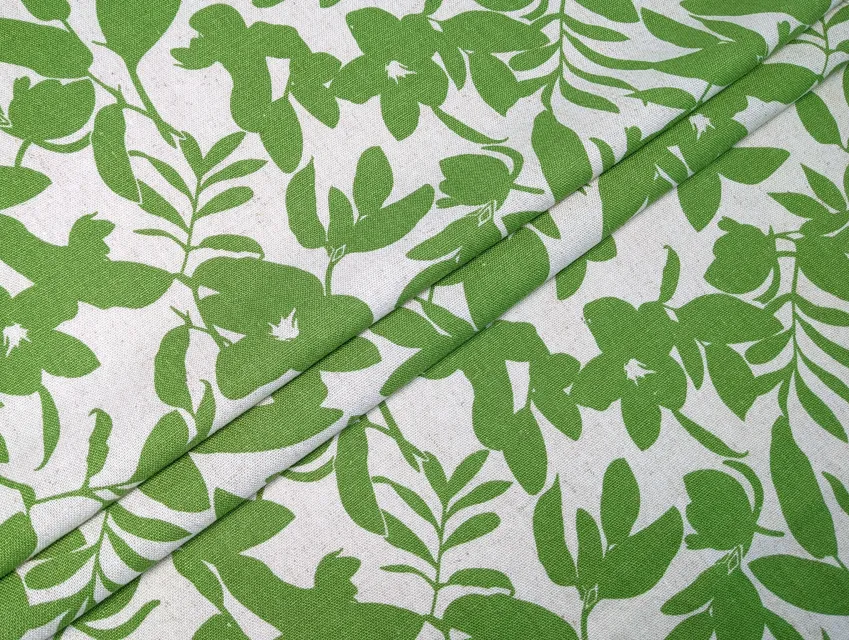 Льон з віскозою весняна галявина, бежевий меланжевий із зеленим - фото 1 - інтернет-магазин tkani-atlas.com.ua