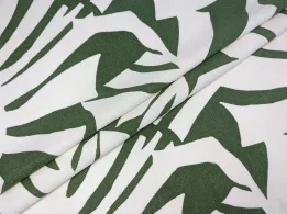 Лен с вискозой крупная листва, хаки с молочным - интернет-магазин tkani-atlas.com.ua
