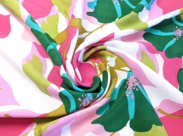 Штапель шовковистий квіткова фантазія, темно-зелений з рожевим - інтернет-магазин tkani-atlas.com.ua