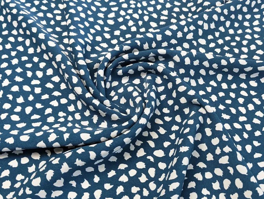 Креп шелк россыпь горошков, синий - фото 1 - интернет-магазин tkani-atlas.com.ua